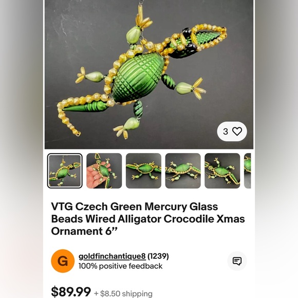 Rare Vintage Dragon/Alligator (?) Mercury Glass Bead on Wire Christmas Ornament - Picture 7 of 7